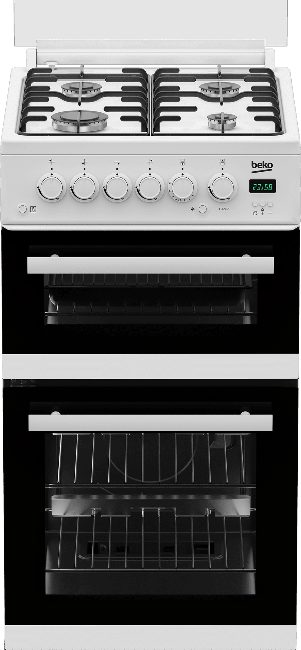 Beko 50cm Twin Cavity Gas Cooker with Gas Hob - White