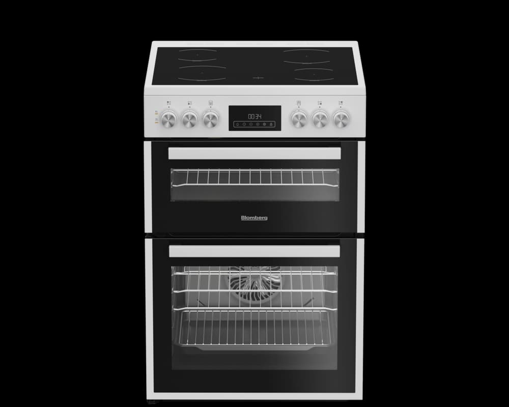 Blomberg 60cm Double Oven Electric Cooker with Vitroceramic Hob - White