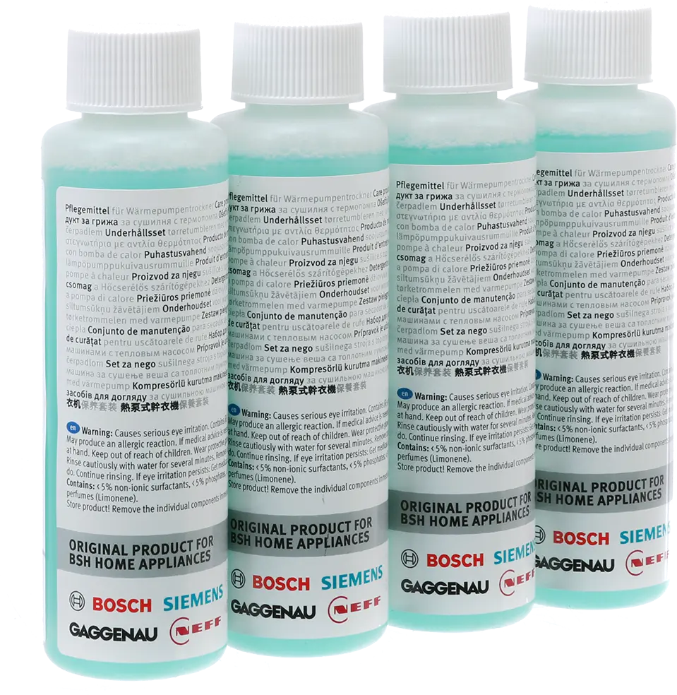 Heat pump dryer care product for dryers with integrated care program