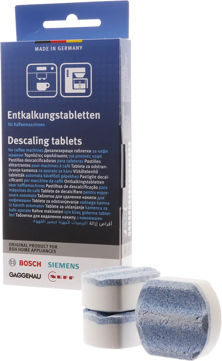 Descaling tablets suitable for coffee machines Region SÜD/WEST (de,en,ar,el,es,fr,hu,it,nl,pt,ru,tr,ukr)