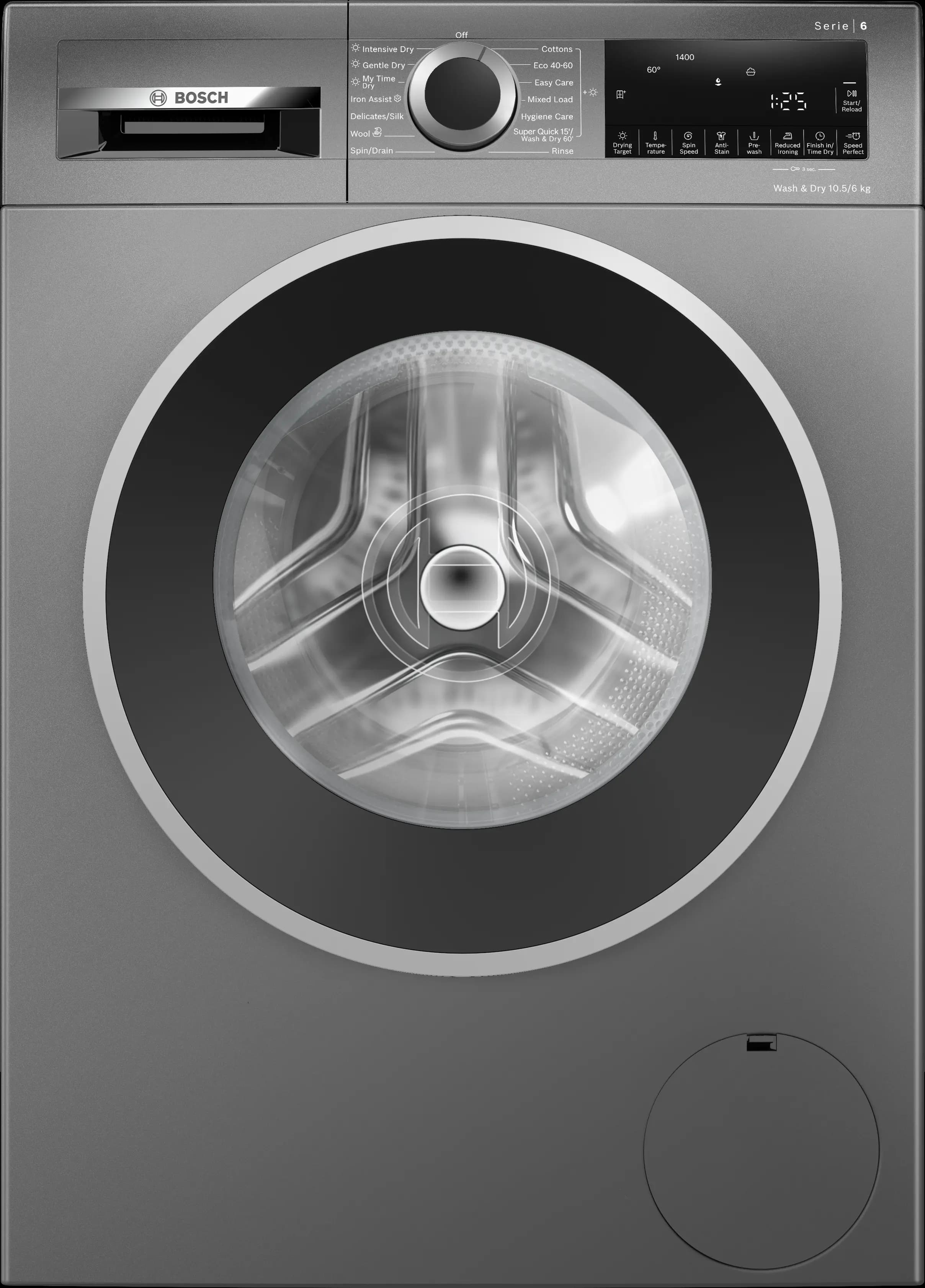 Series 6 Washer dryer 10.5/6 kg max. 1400 rpm, Cast iron grey