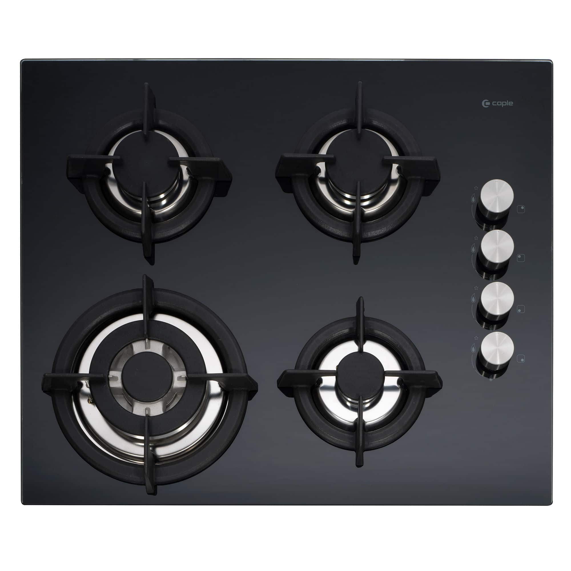 58cm Gas On Glass Hob 4 Burner Black