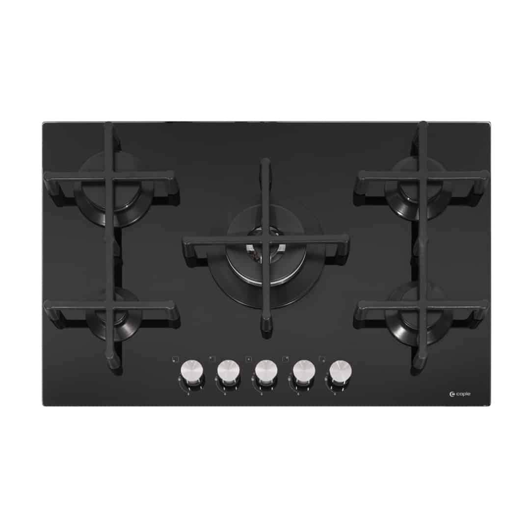 76cm Gas On Glass Hob 5 Burner Black