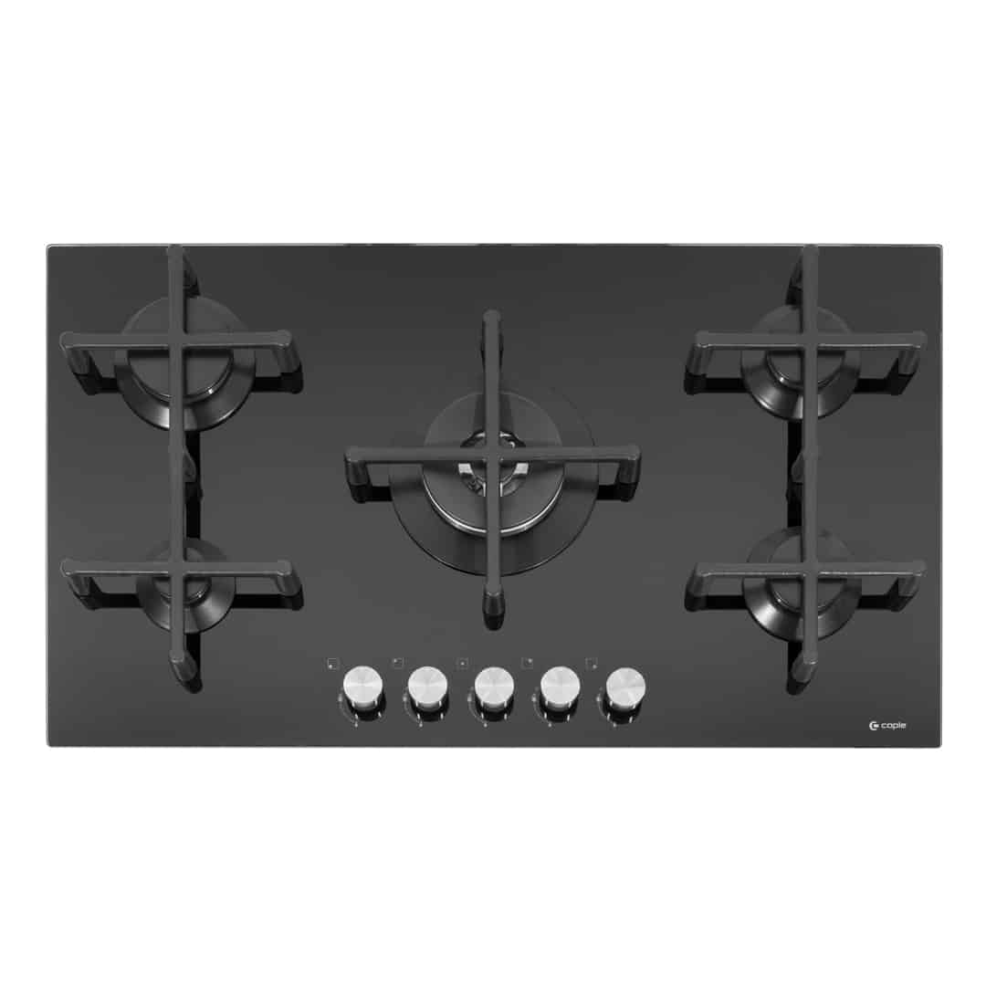 86cm Gas On Glass Hob 5 Burner Black