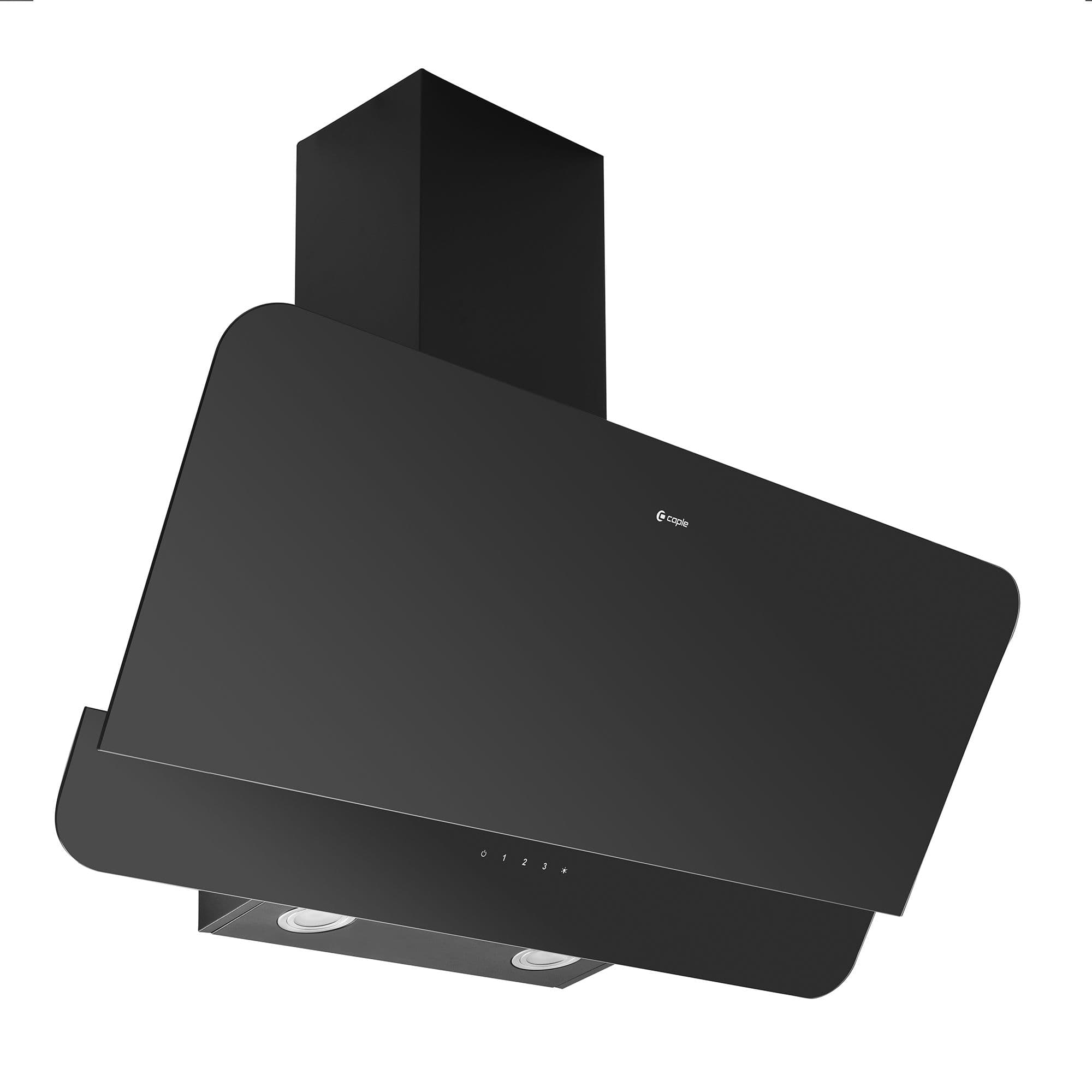 90cm Omnis Wall Chimney Plasma Hood Black Glass