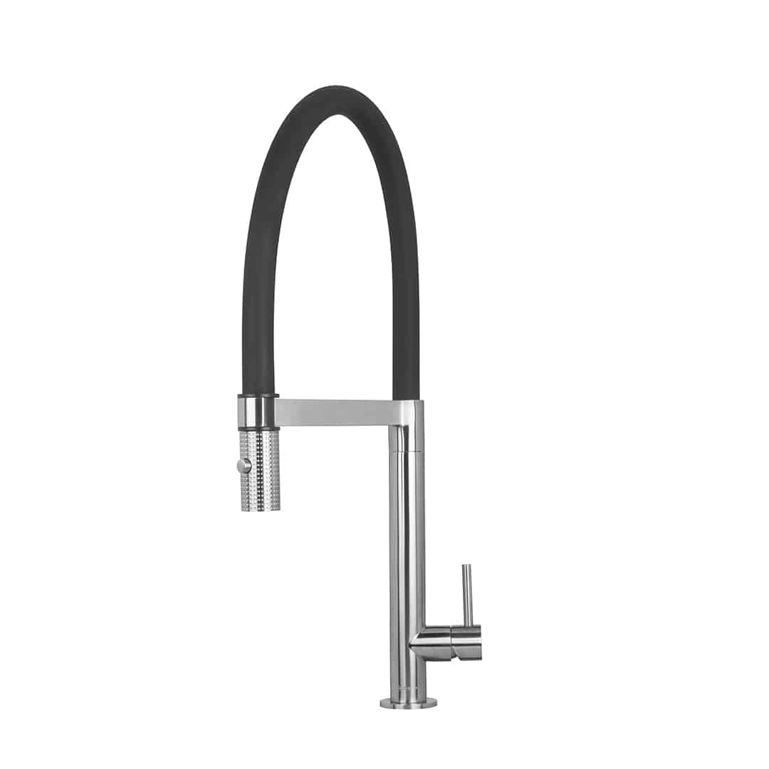 Polca single lever spray, black and stainless steel