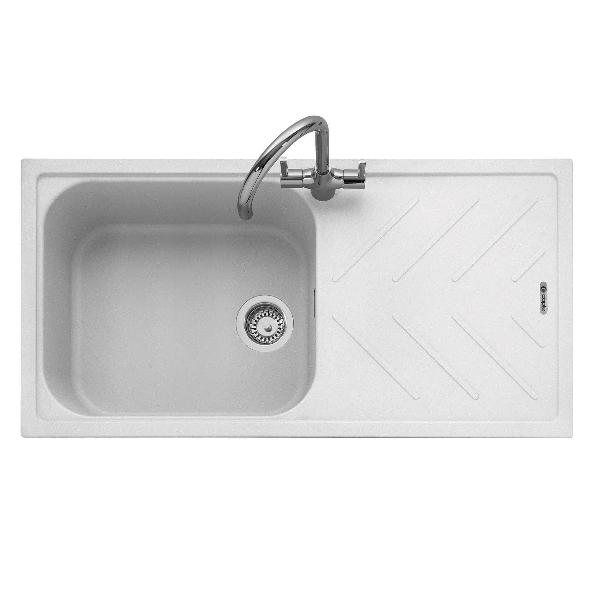 Veis 100 Inset Granite Sink with Drainer Chalk White