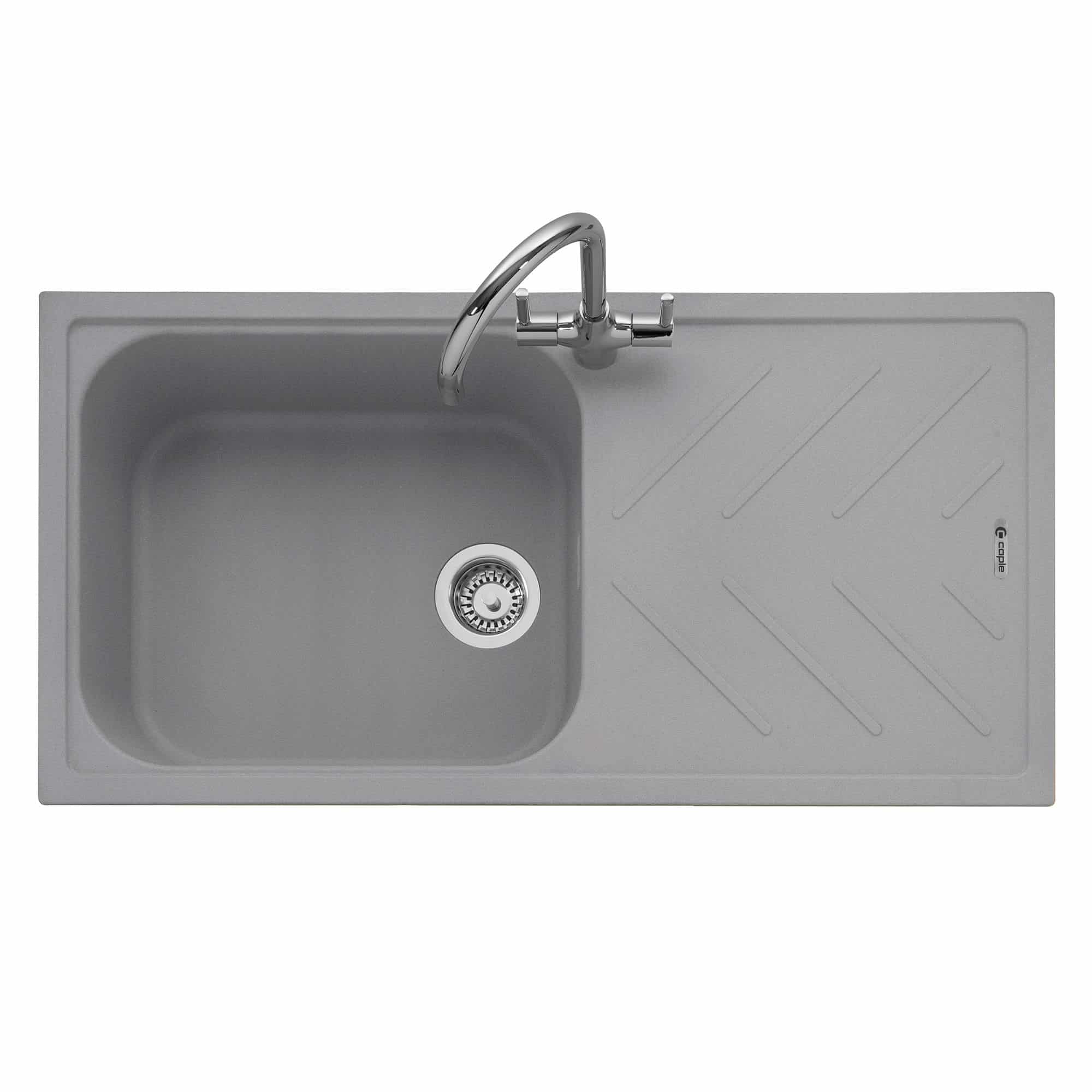 Veis 100 Inset Granite Sink with Drainer Pebble Grey