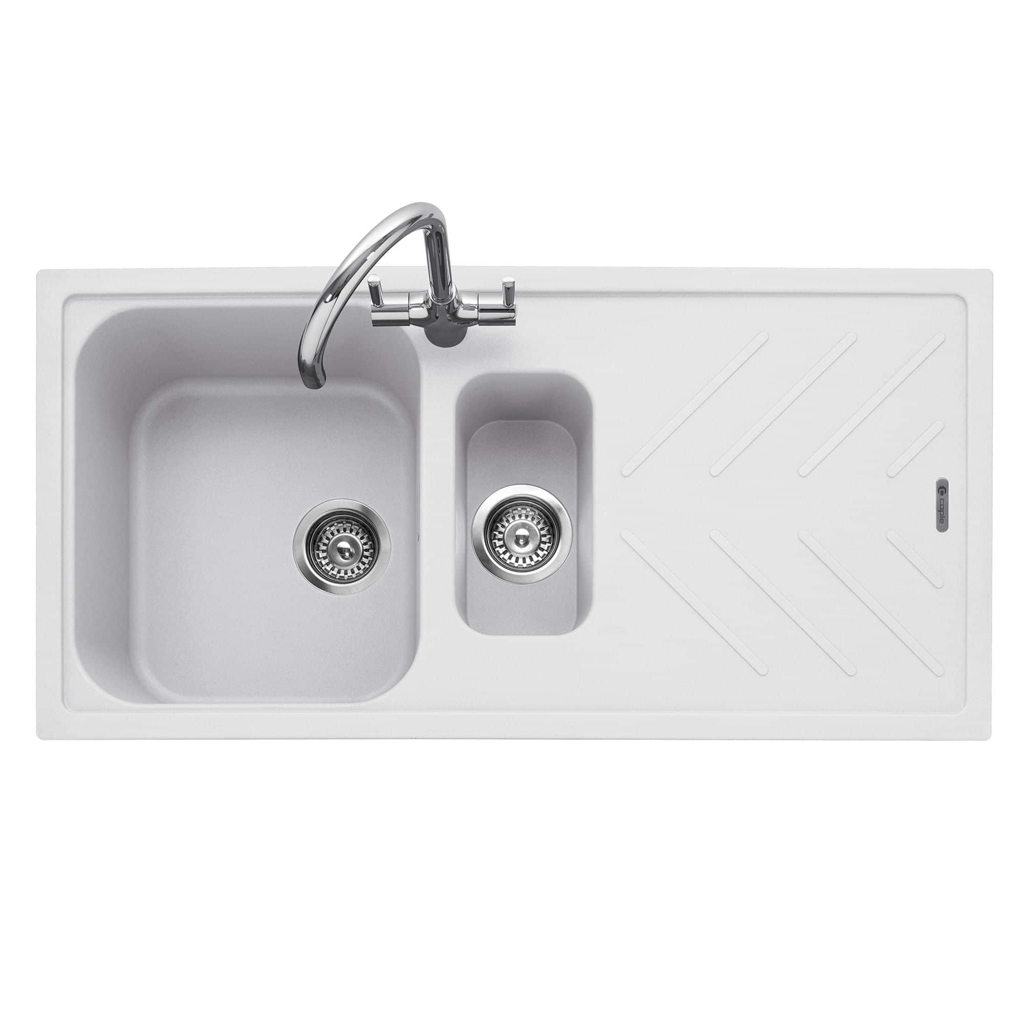 Veis 150 Inset Granite Sink with Drainer Chalk White