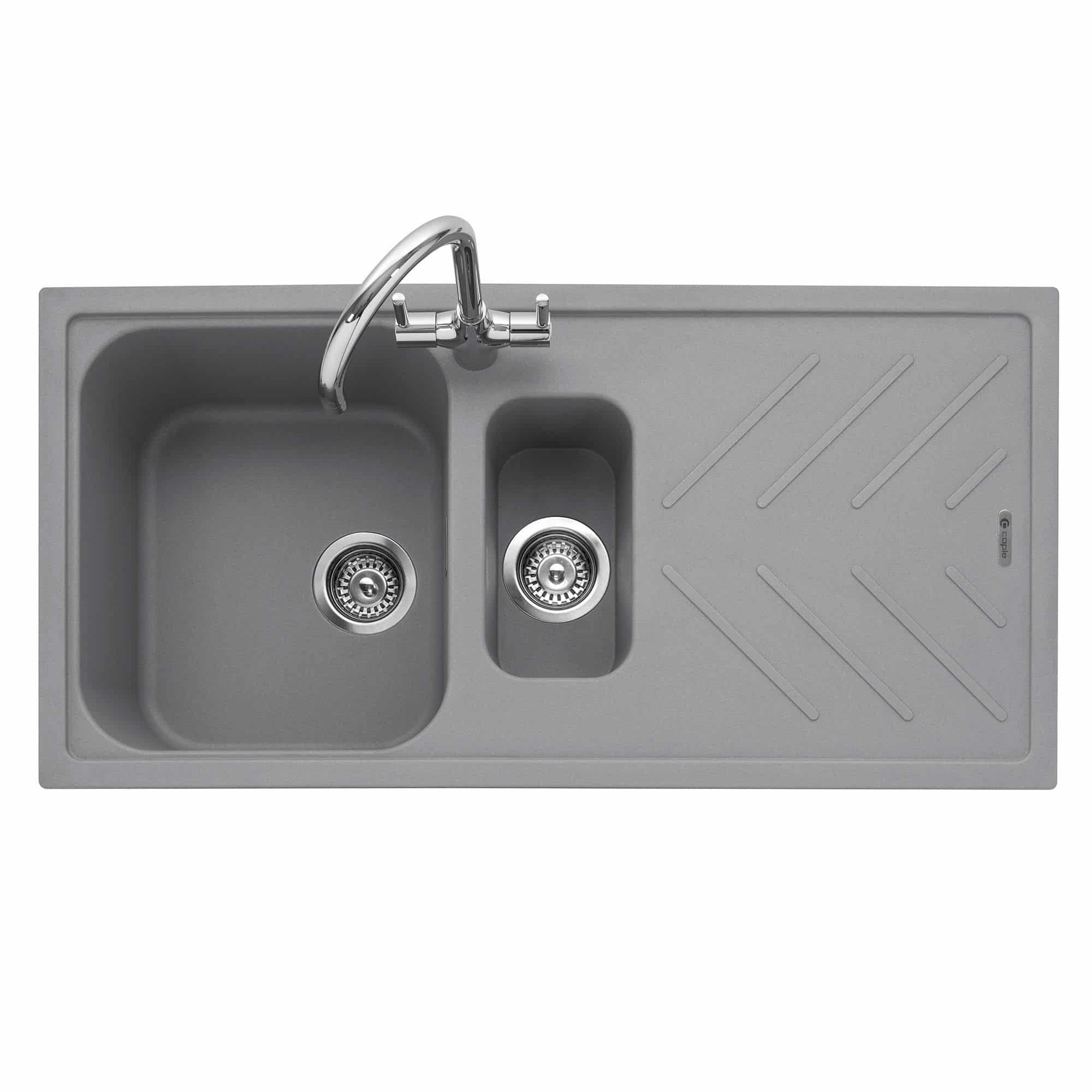Veis 150 Inset Granite Sink with Drainer Pebble Grey
