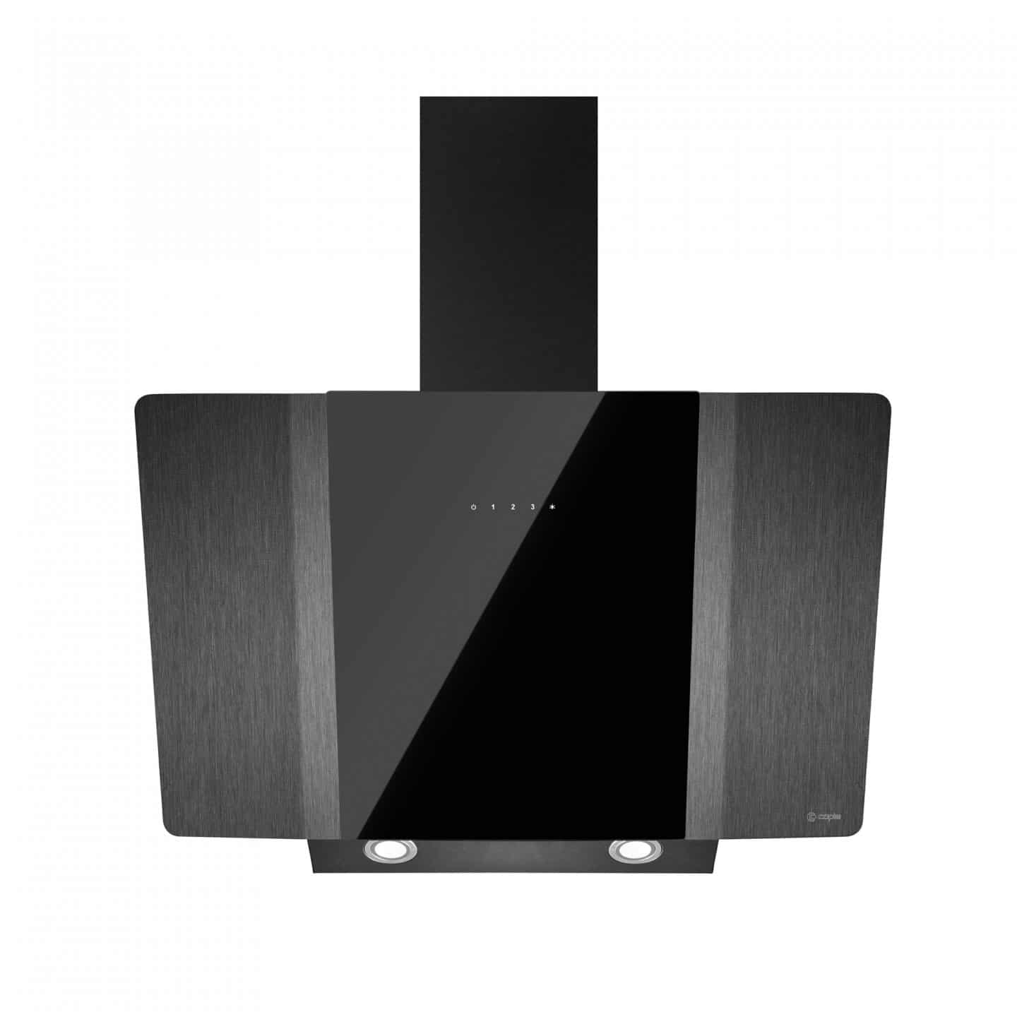 90cm Wall Chimney Hood Gunmetal & Black Glass