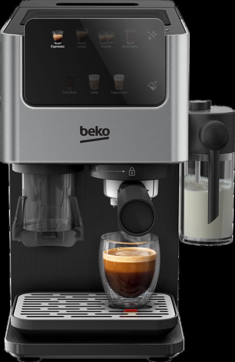 Beko CED7524X Espresso Machine with Integrated Grinder and Milk Cup - Silver