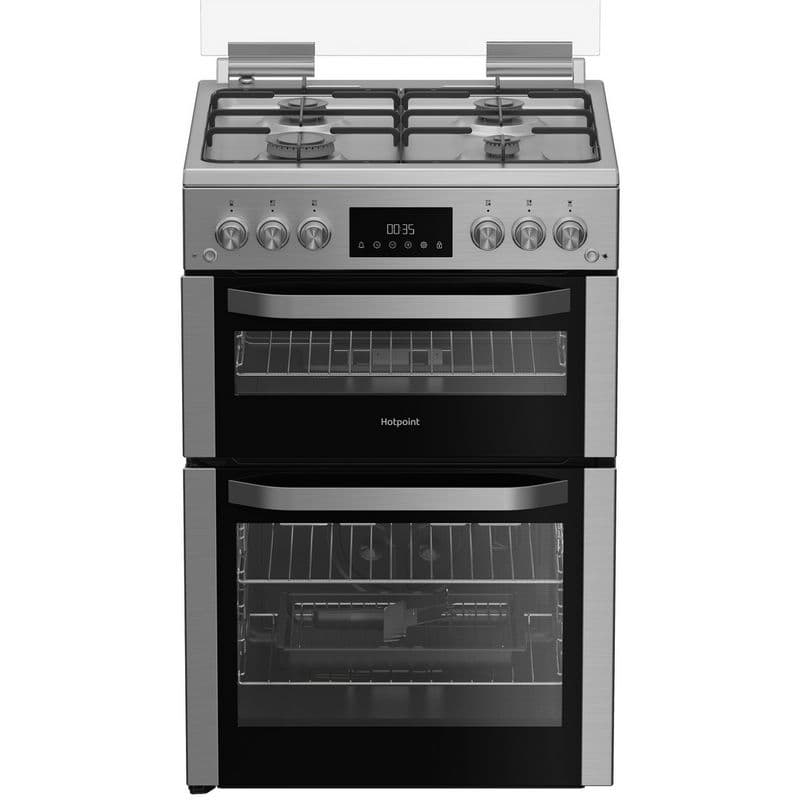Hotpoint HDG6GDCX 60cm Double Oven Gas Cooker with Gas Hob - Stainless Steel