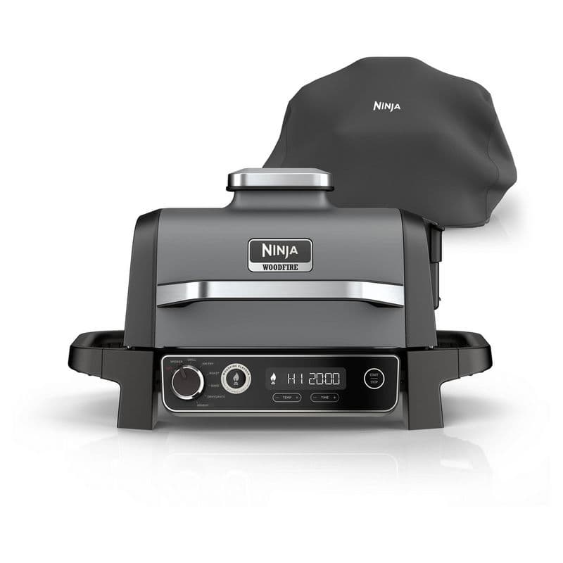 Ninja OG703UK Outdoor Woodfire Electric BBQ Grill & Smoker with Cover - Black