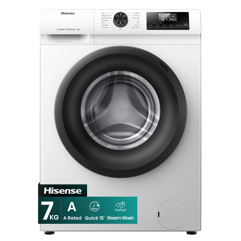 Hisense 7kg 1200 Spin, Steam Washing Machine - White