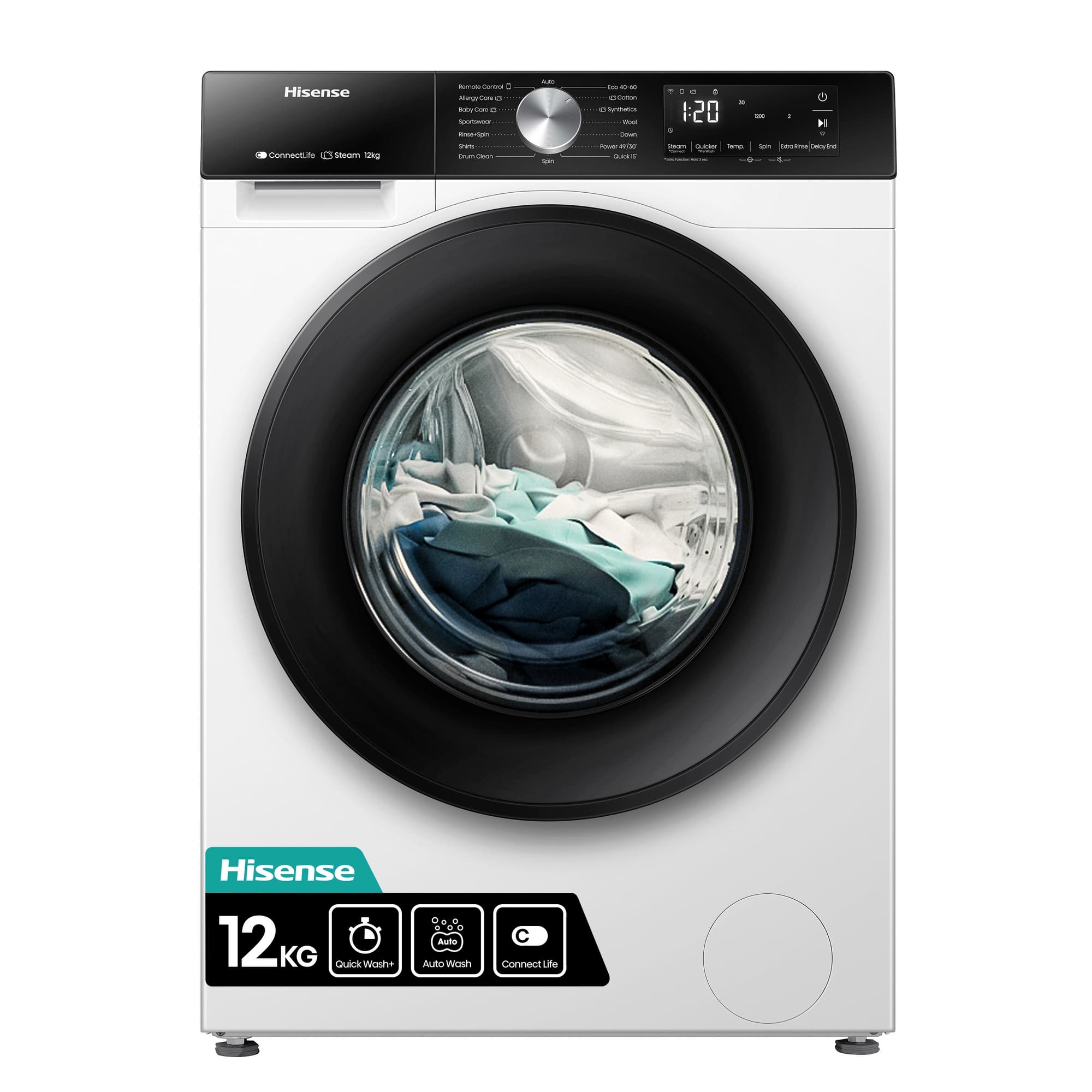 Hisense 12kg 1400 Spin, Steam Washing Machine - White