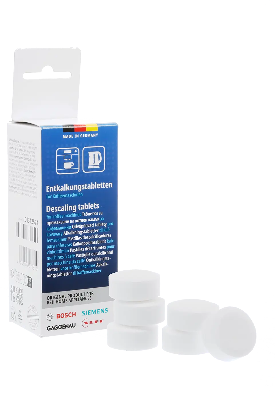 Descaling tablets Suitable for coffee machines and kettles and hot water dispensers Contents: 6 x 18g - Sufficient for 3 - 6 treatments