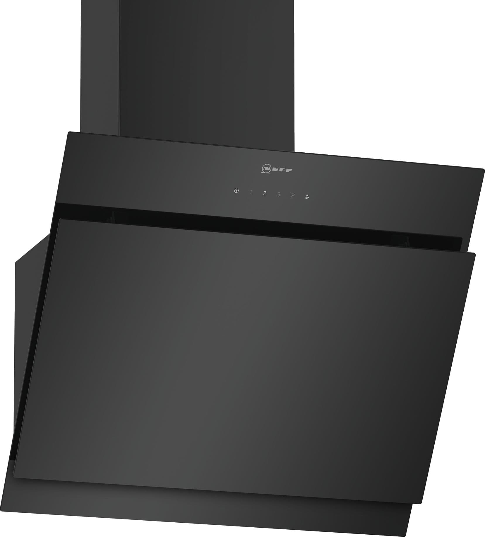 Neff 60cm Angled Chimney Hood, Touch Control, LED Lights, Chimless Recirculation - Black Glass