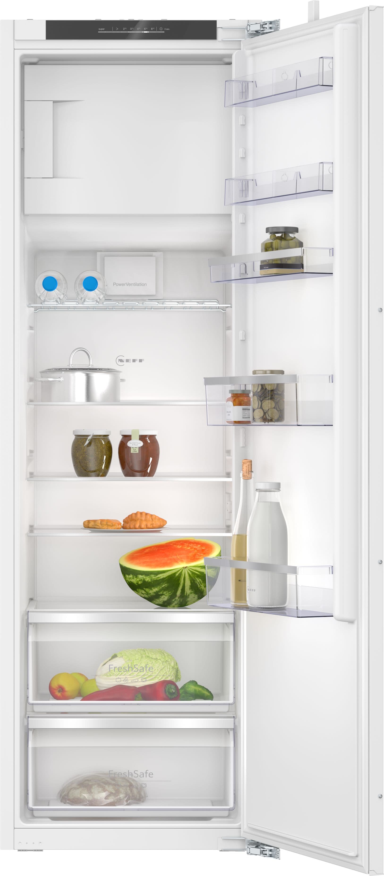 Neff Integrated Tall Fridge with IceBox - FreshSafe - LED Light - 5 Glass Shelves - Fixed Hinge 177cm