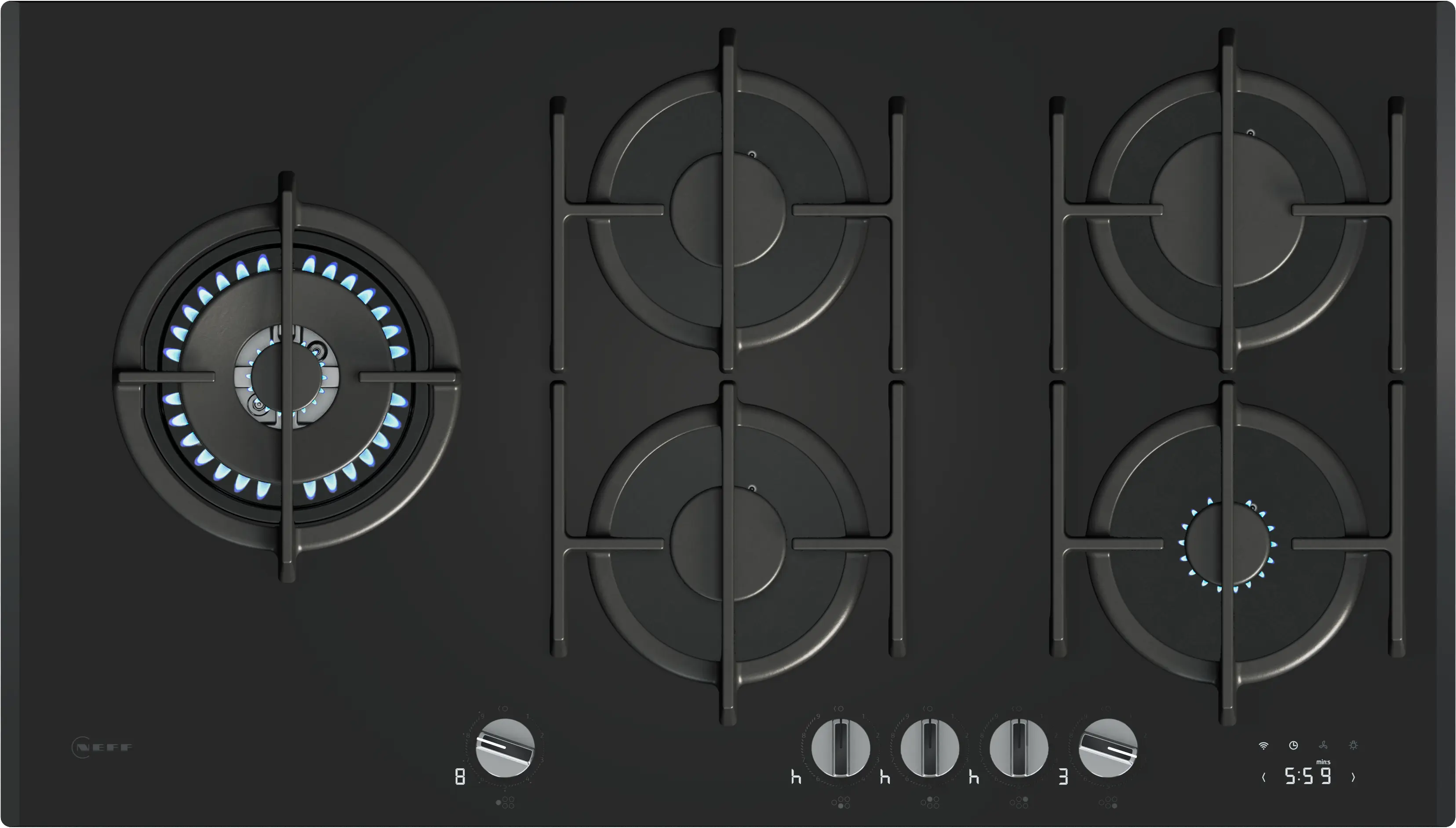 N 90 Gas hob 90 cm Tempered glass, Black