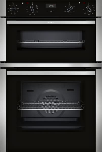 Neff 59.4cm Built In Electric Double Oven - Stainless Steel - 5 Functions - 1 Clip Rail - LCD Display