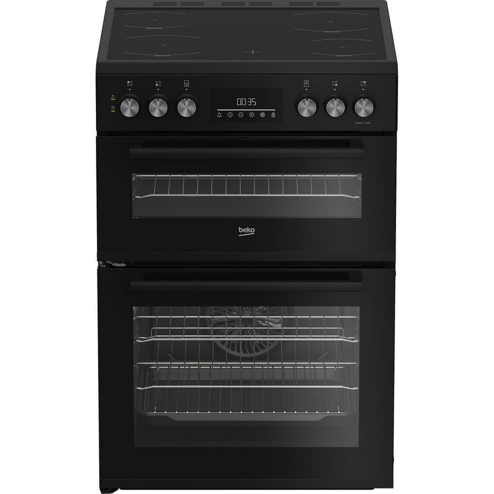 60cm Double Oven Electric Cooker with Vitroceramic Hob - Black