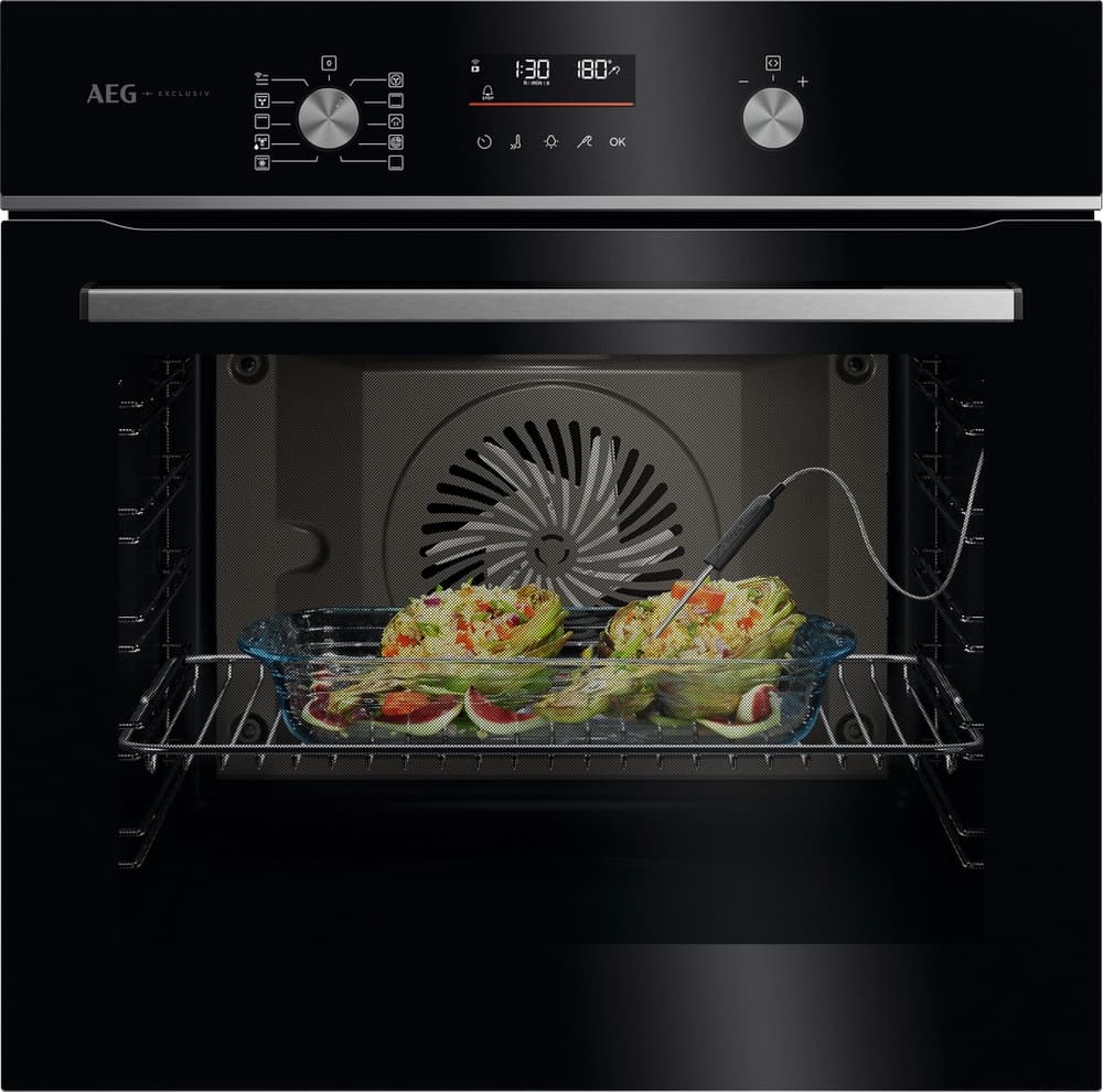 59.5cm Built In Electric Single Oven - Gloss Black with Steel Trim
