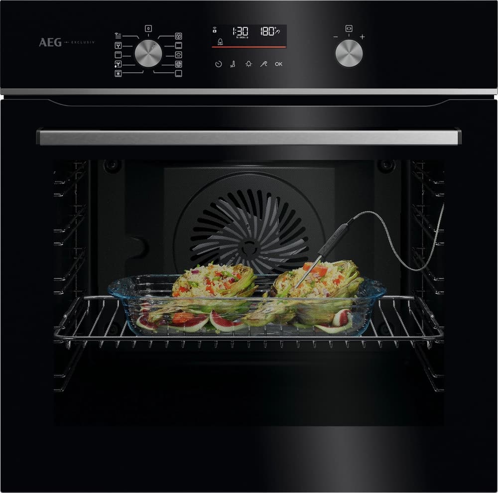 59.5cm Built In Electric Single Oven - Gloss Black with Steel Trim