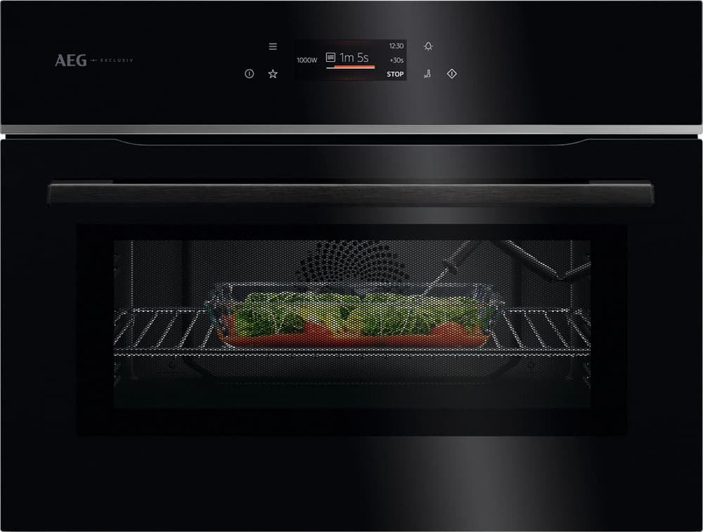 59.5cm Compact Combi Microwave Oven - Gloss Black with Steel Trim