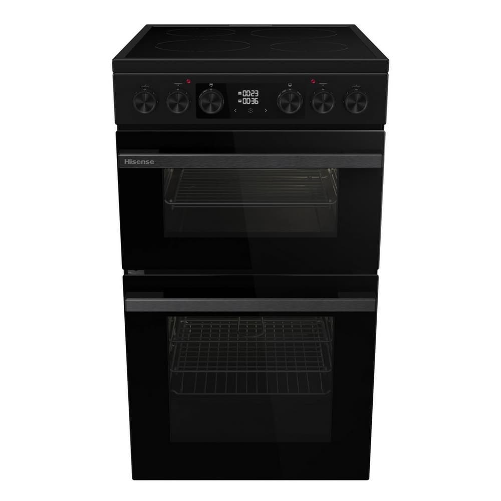 50cm Double Oven Electric Cooker with Ceramic Hob - Black
