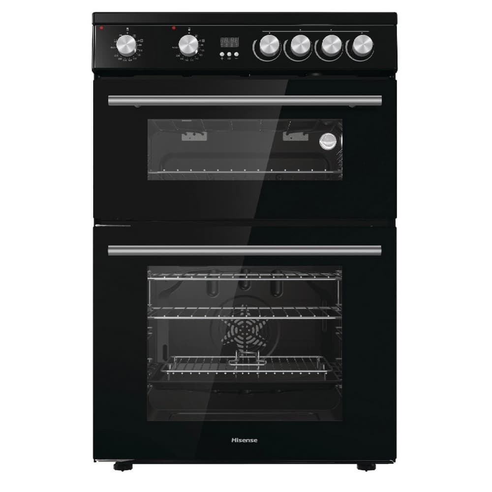 60cm Double Oven Electric Cooker with Ceramic Hob - Black