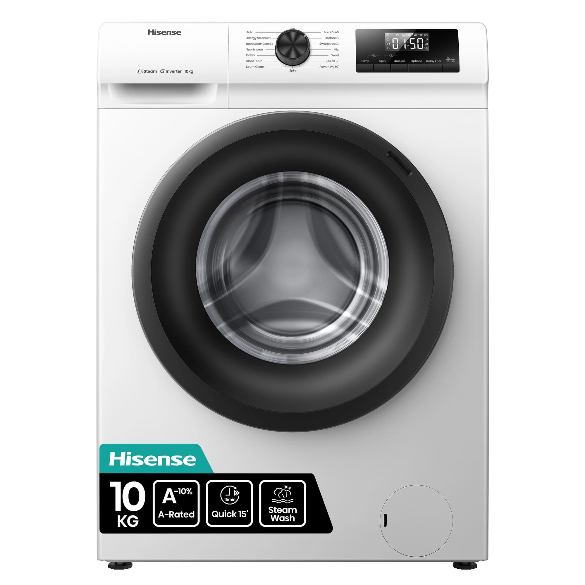 10kg 1400 Spin, Steam Washing Machine - White