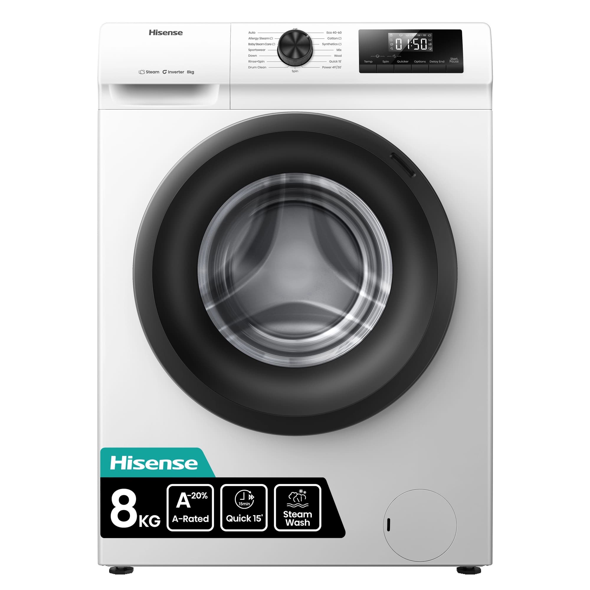8kg 1400 Spin, Steam Washing Machine - White
