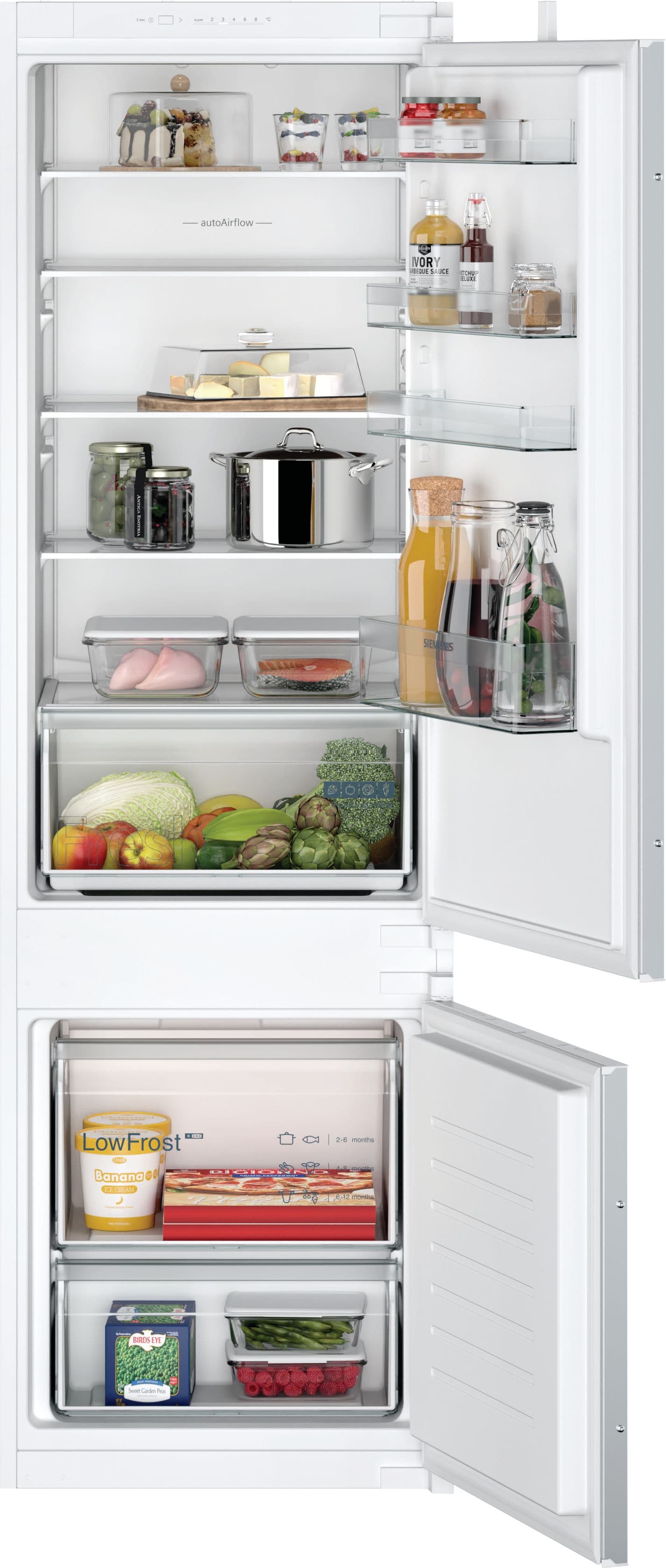 Siemens IQ100 Integrated Fridge-Freezer - LowFrost - Electronic LED Control - FreshBox - Sliding Hinge 7030