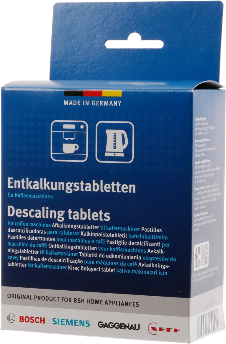 Descaling tablets Suitable for coffee machines, kettles and hot water dispensers Contents: 12 x 18g - Sufficient for 3 - 6 treatments