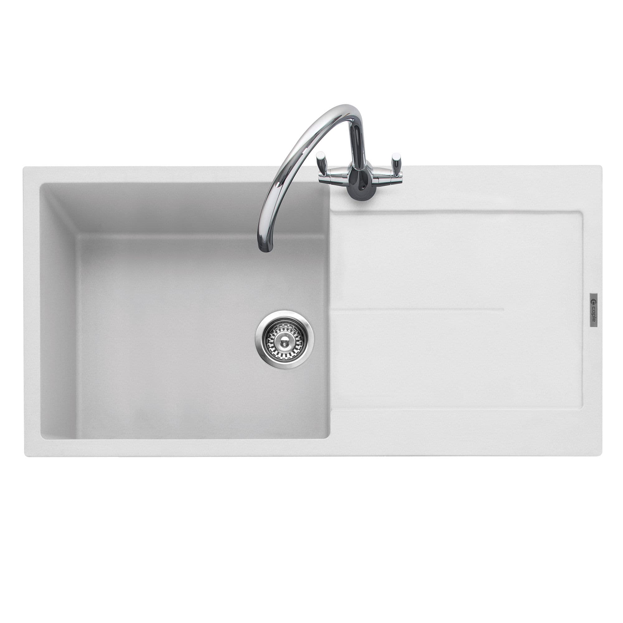 Canis 100 Inset Granite Sink with Drainer Chalk White