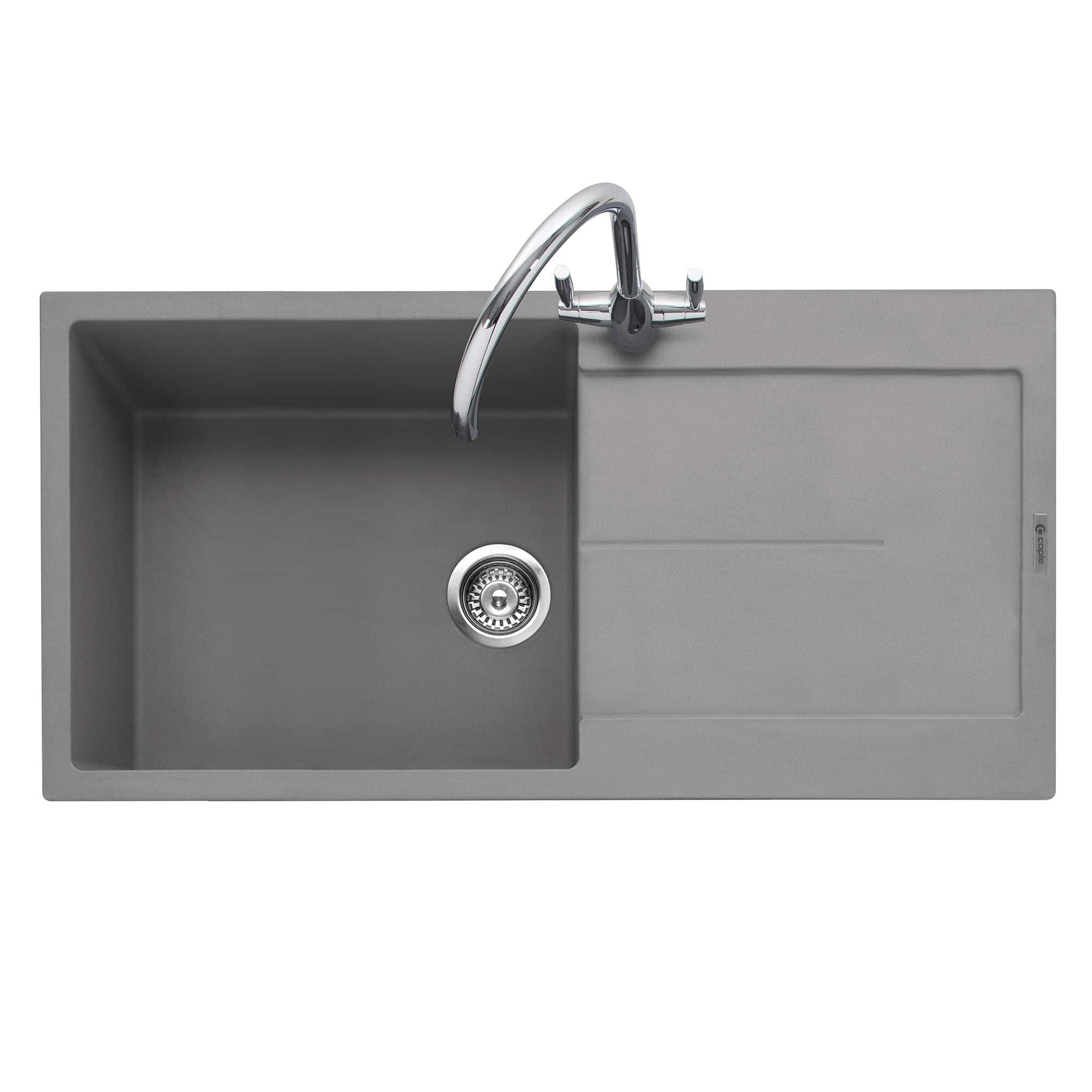 Canis 100 Inset Granite Sink with Drainer Pebble Grey