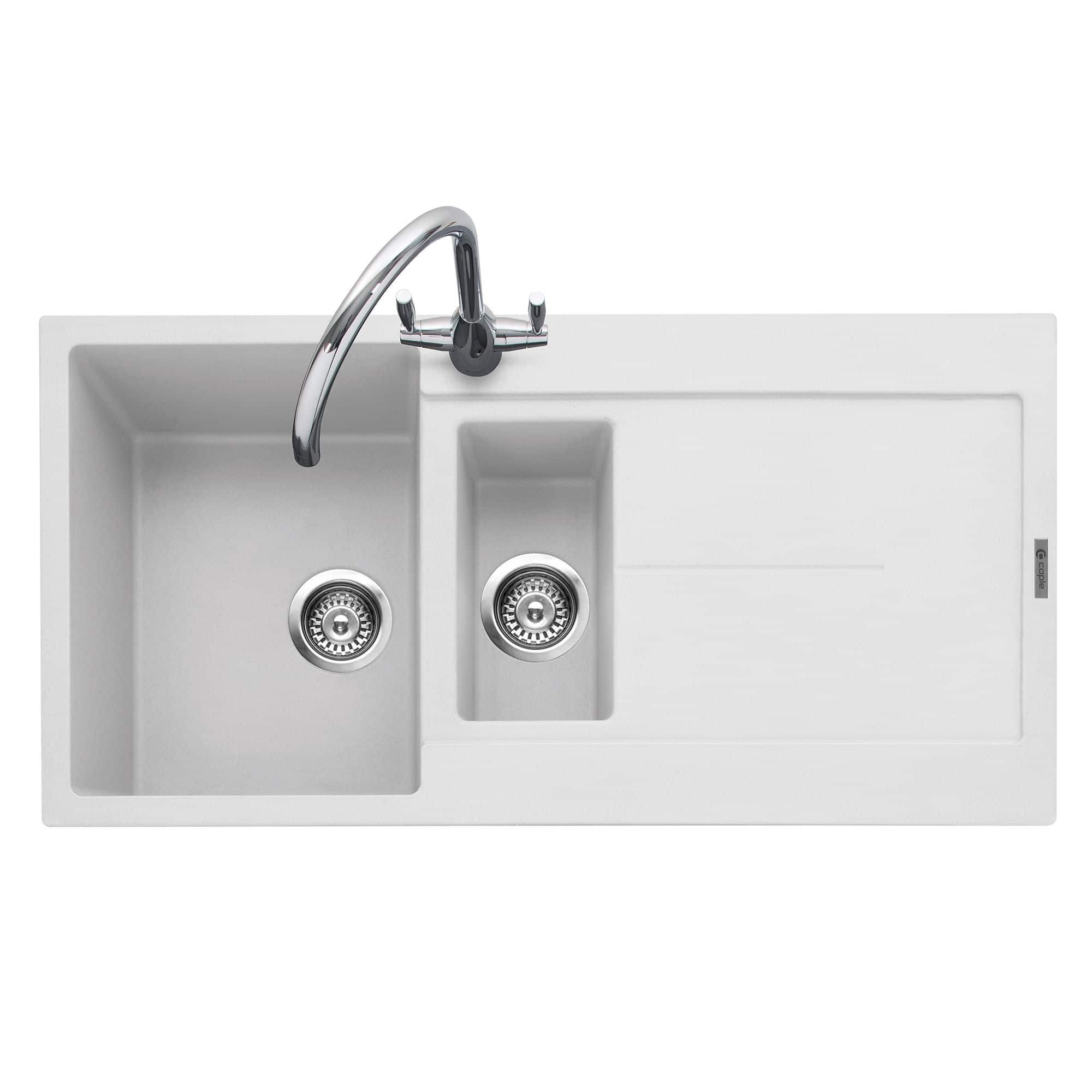 Canis 150 Inset Granite Sink with Drainer Chalk White