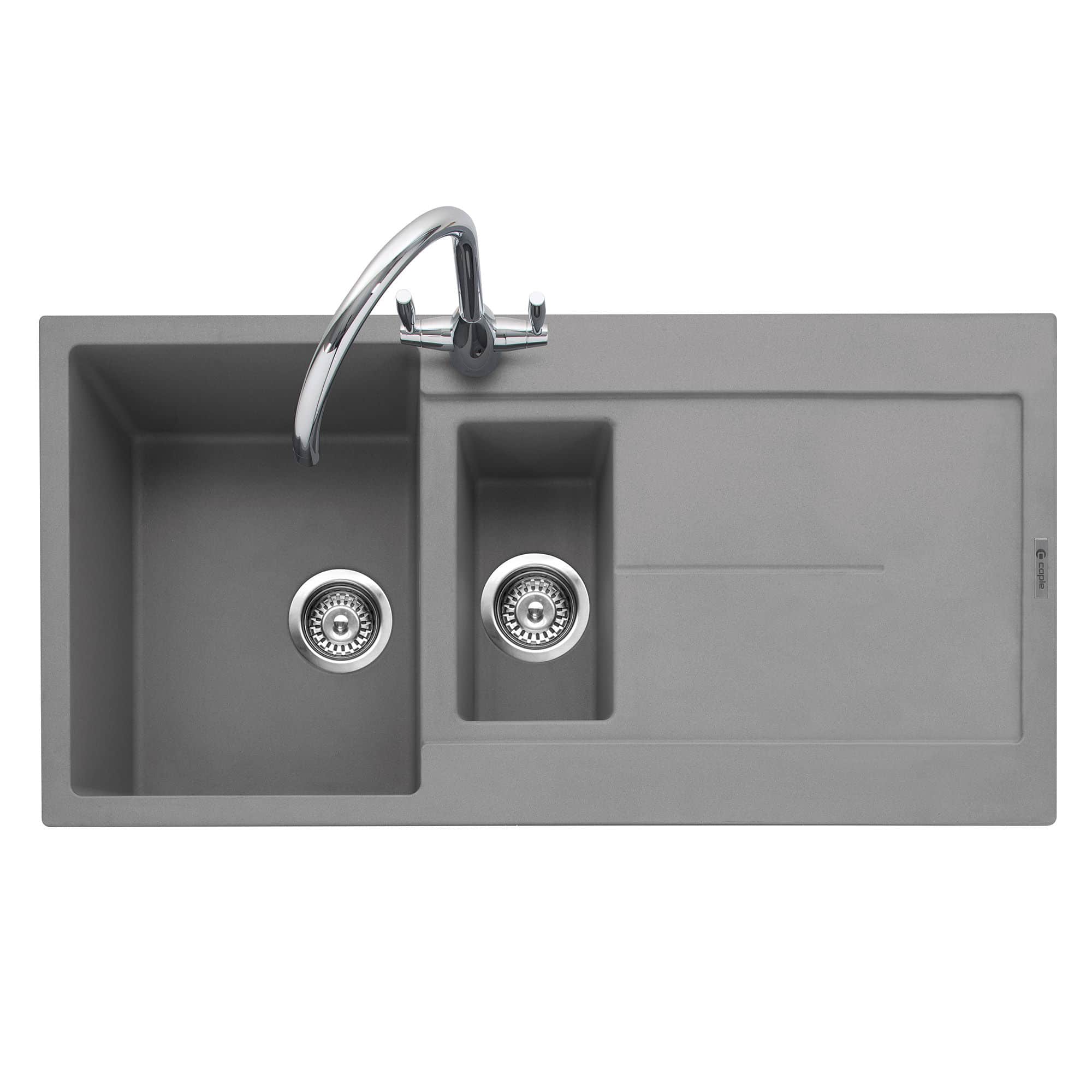 Canis 150 Inset Granite Sink with Drainer Pebble Grey