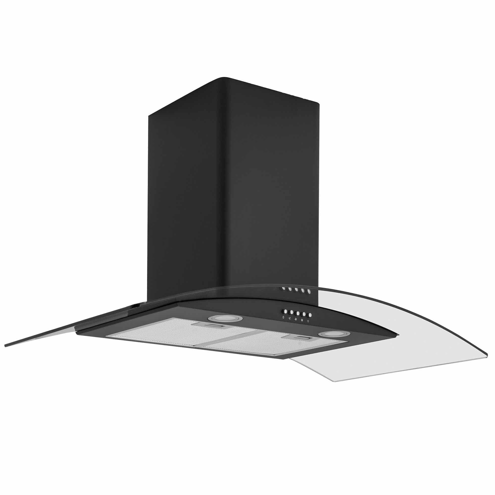 90cm Wall Chimney Hood Black Glass