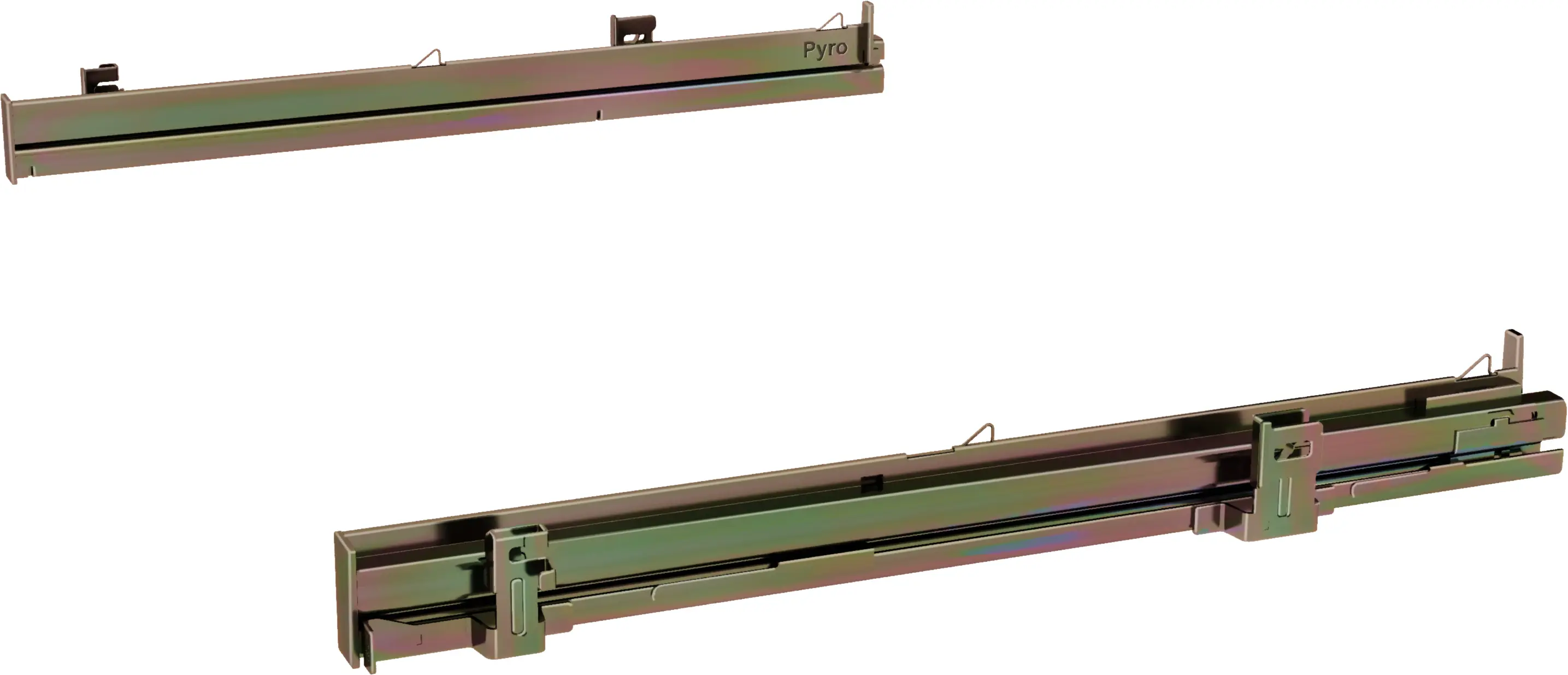 Telescopic rails 1 level Full ext rails, level independent, pyro
