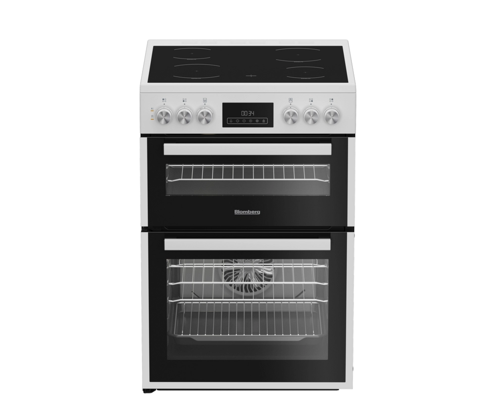 Blomberg 60cm Double Oven Electric Cooker with Vitroceramic Hob - White