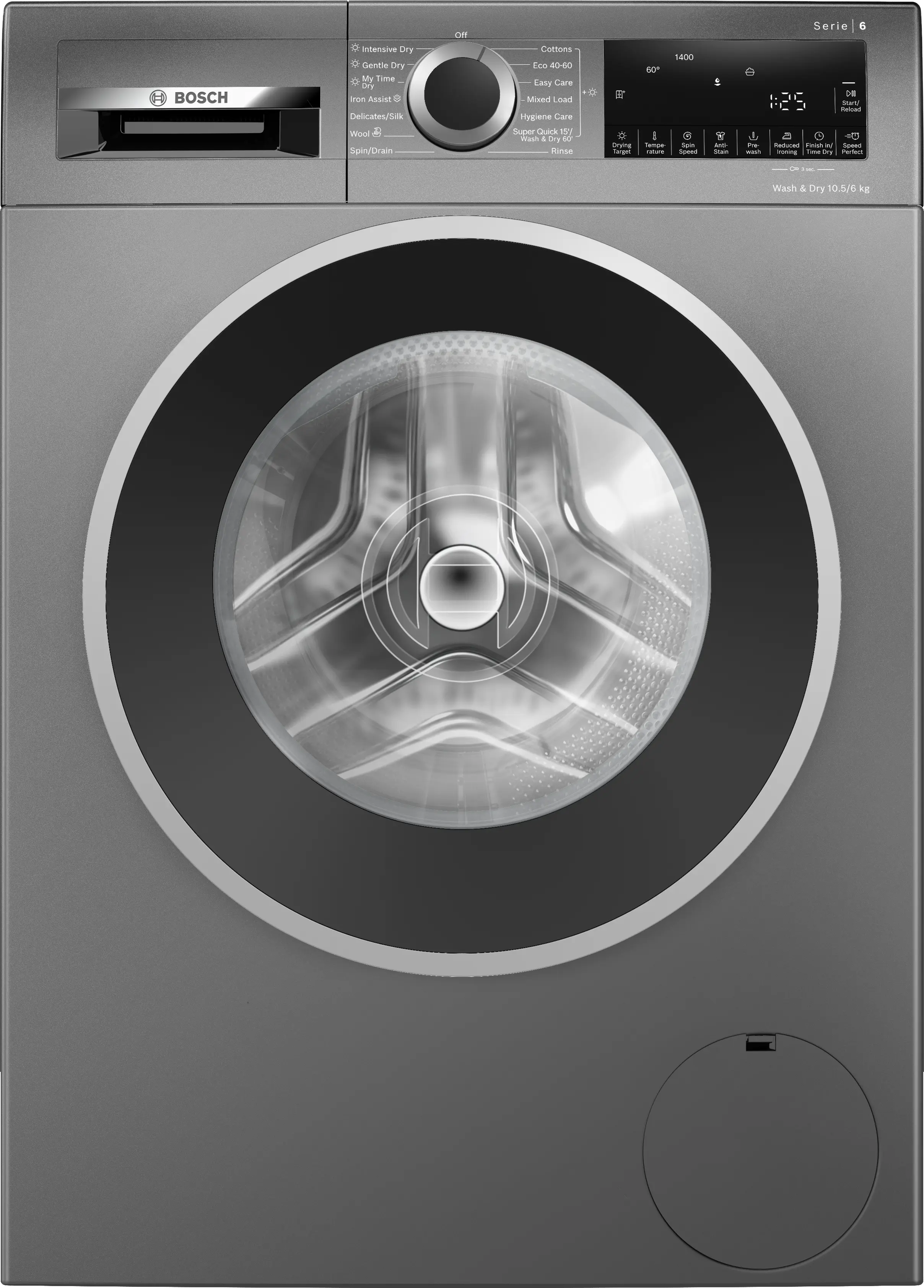 Series 6 Washer dryer 10.5/6 kg max. 1400 rpm, Cast iron grey