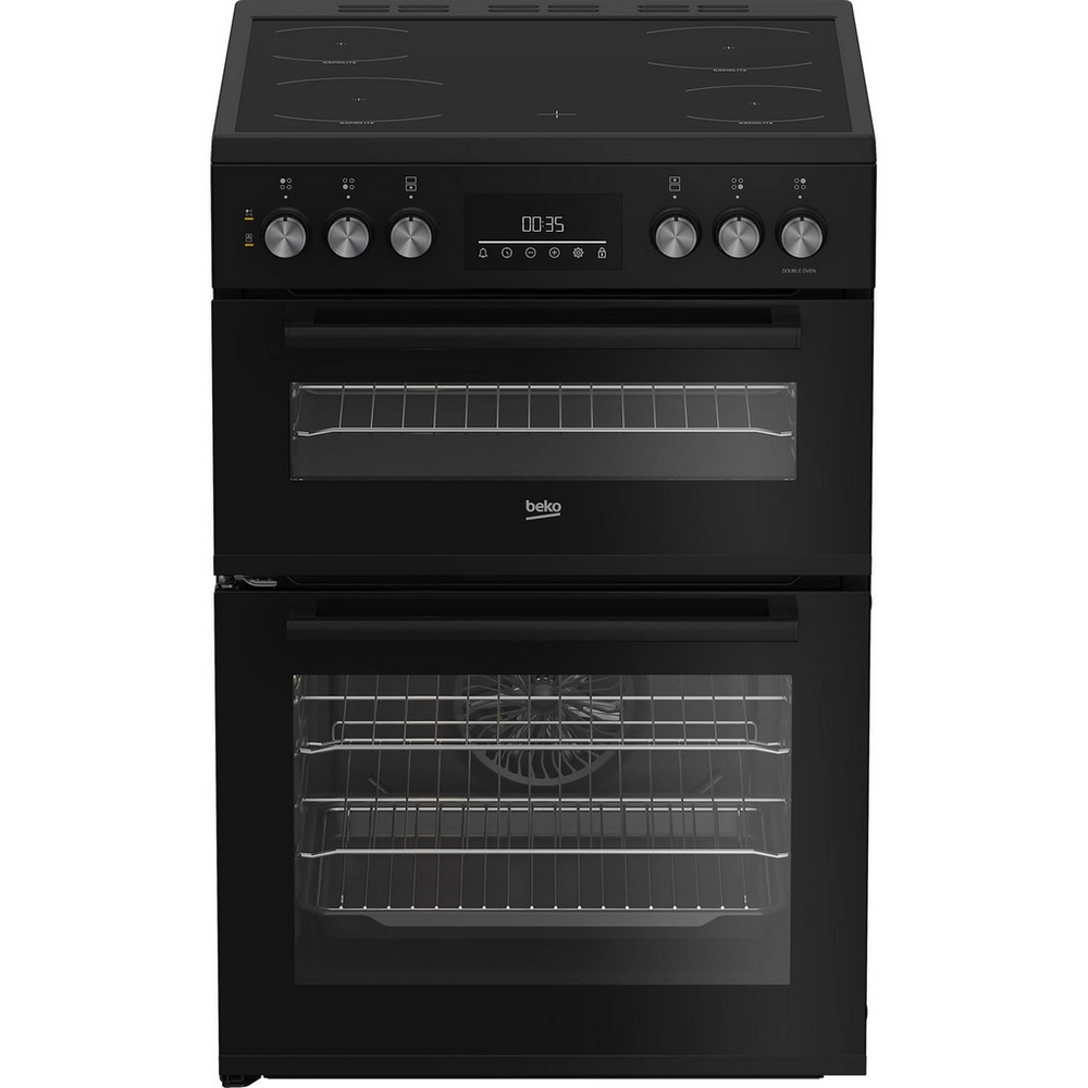 60cm Double Oven Electric Cooker with Vitroceramic Hob - Black
