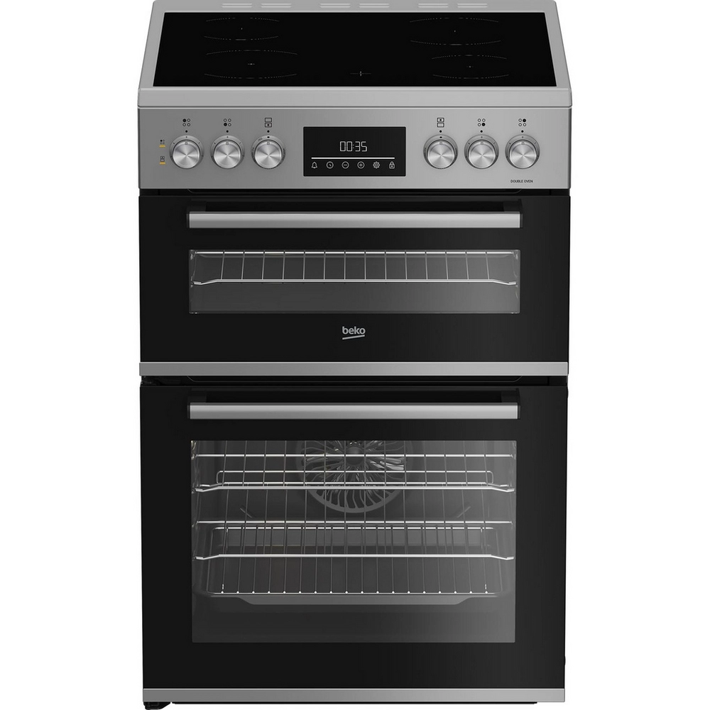 60cm Double Oven Electric Cooker with Vitroceramic Hob - Silver