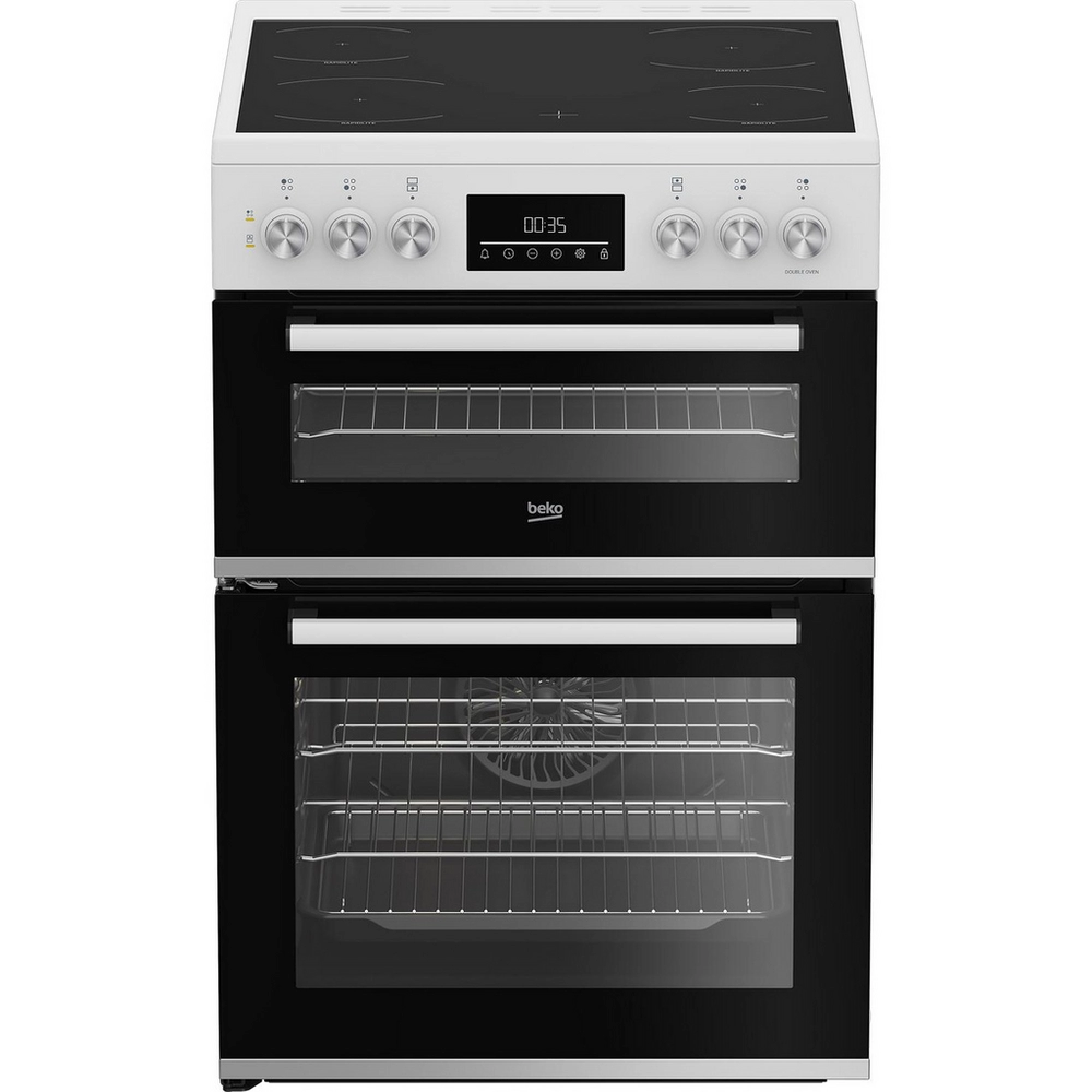 60cm Double Oven Electric Cooker with Vitroceramic Hob - White