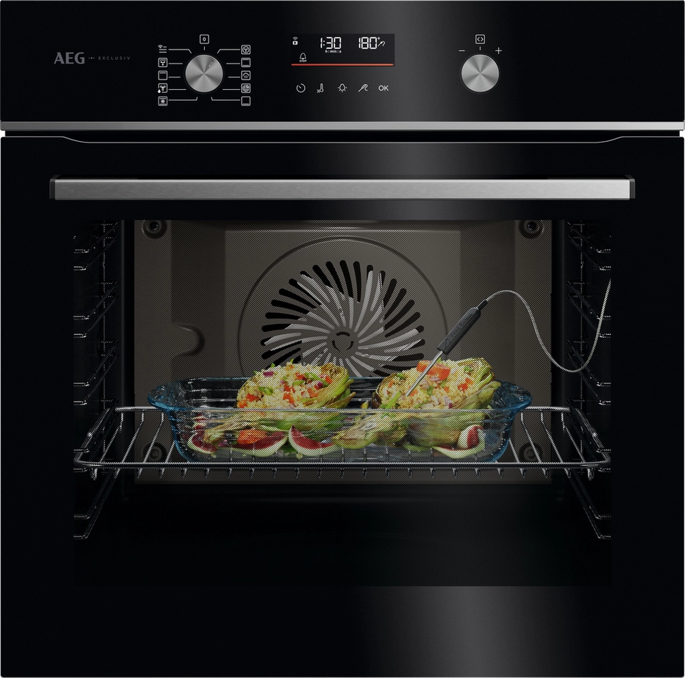 59.5cm Built In Electric Single Oven - Gloss Black with Steel Trim