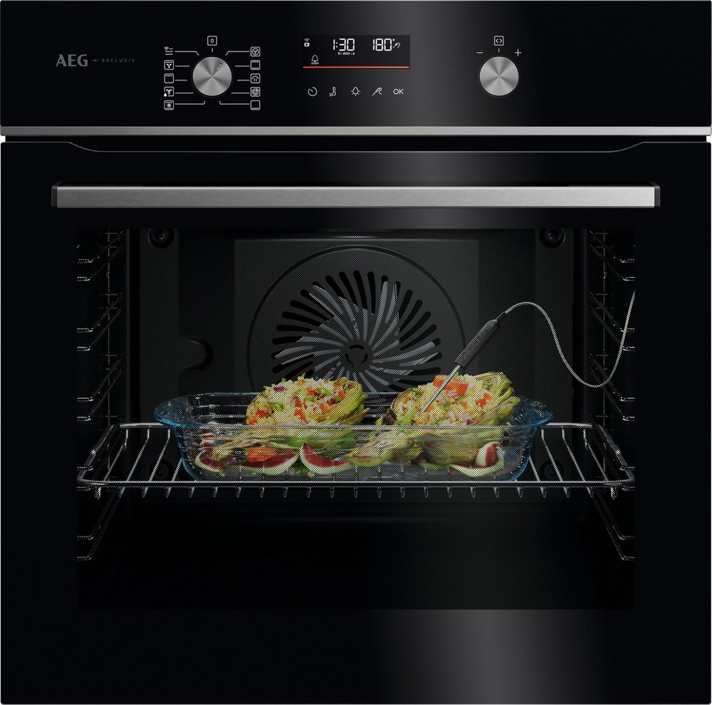 59.5cm Built In Electric Single Oven - Gloss Black with Steel Trim