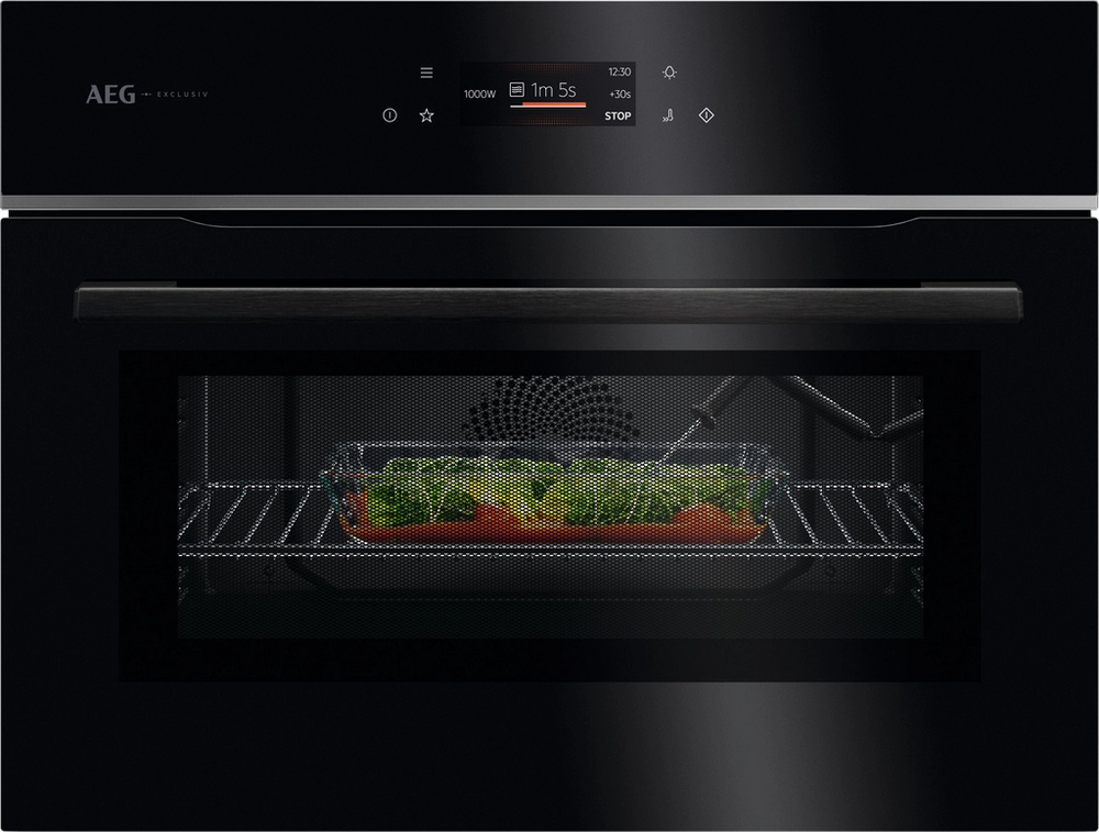 59.5cm Compact Combi Microwave Oven - Gloss Black with Steel Trim