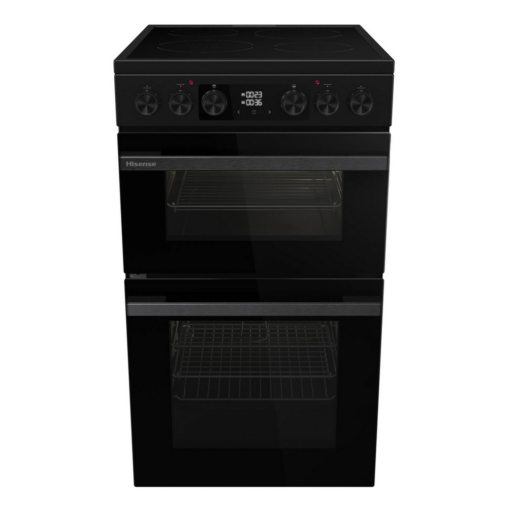 50cm Double Oven Electric Cooker with Ceramic Hob - Black